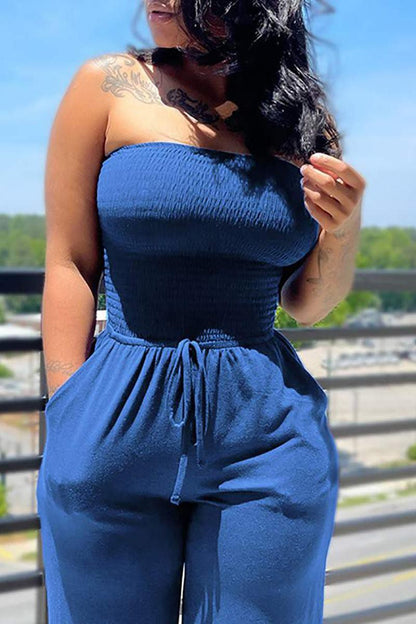 Bandeau Shirred  Wide Leg Jumpsuit