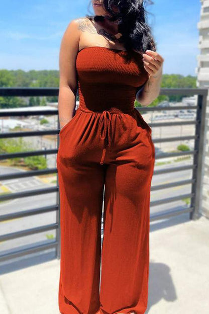 Bandeau Shirred  Wide Leg Jumpsuit