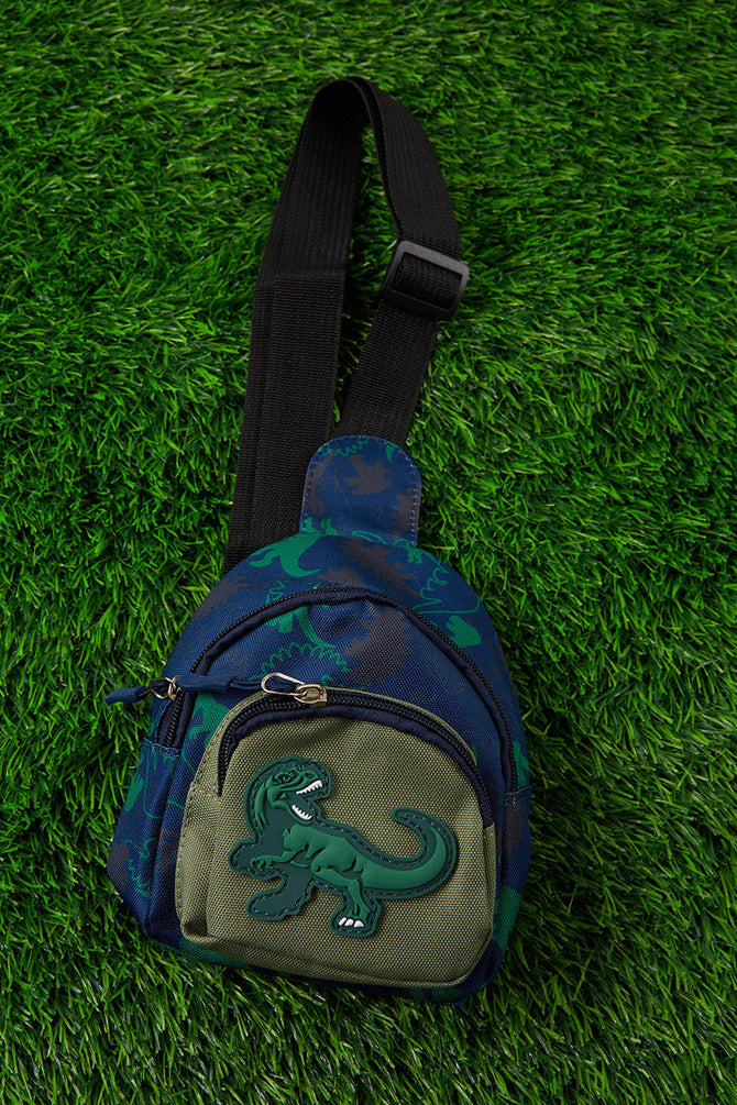 MINI BOYS SLING BAGS WITH DINOUSAUR APPLIQUE.