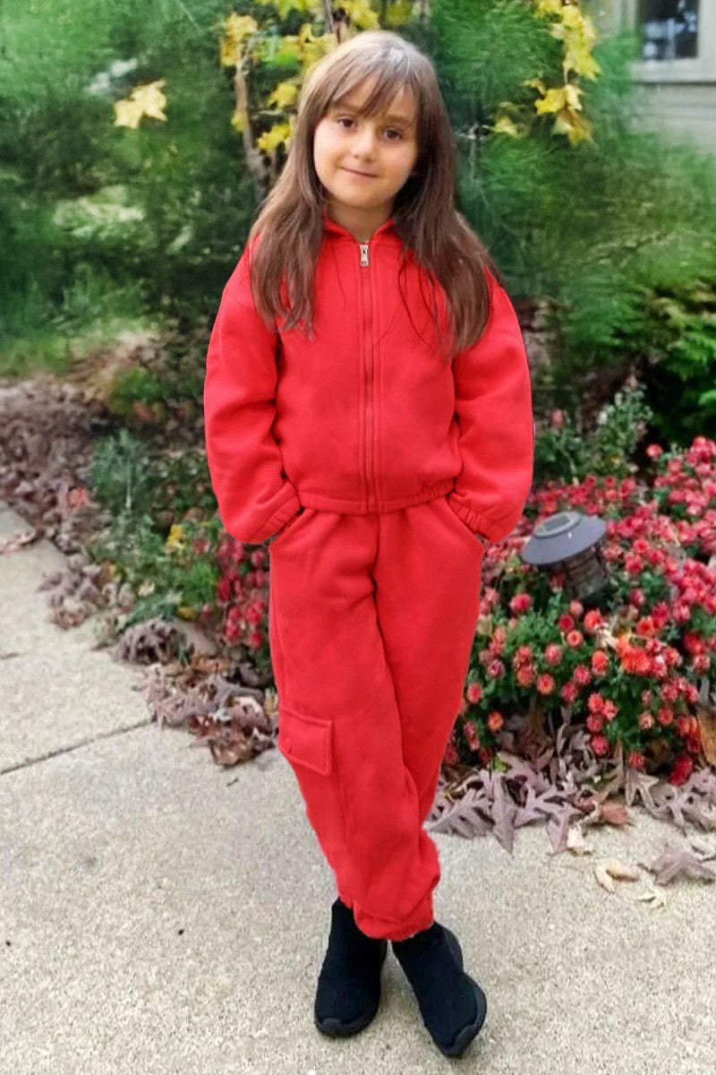 Toddler's 2 pc Pant Jog Set W/ Zip Up Hoodie  & Smocked Elastic Waistband