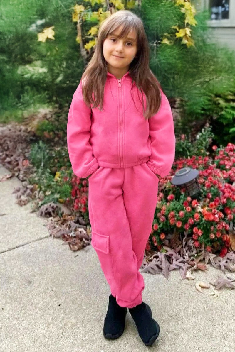 Toddler's 2 pc Pant Jog Set W/ Zip Up Hoodie  & Smocked Elastic Waistband