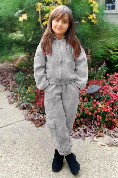 Toddler's 2 pc Pant Jog Set W/ Zip Up Hoodie  & Smocked Elastic Waistband