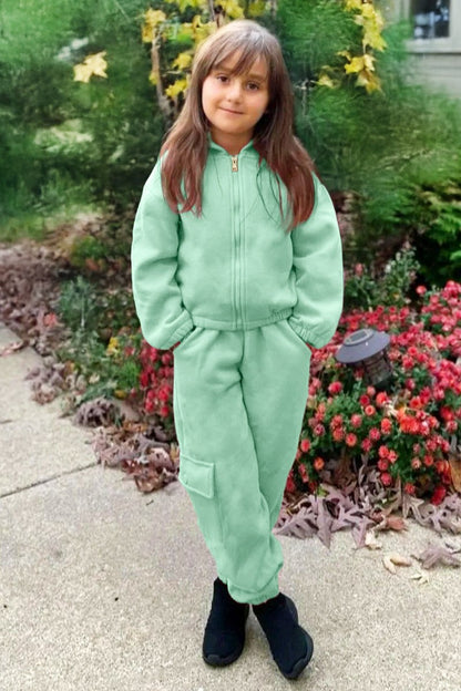 Toddler's 2 pc Pant Jog Set W/ Zip Up Hoodie  & Smocked Elastic Waistband