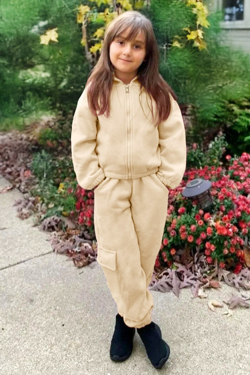 Toddler's 2 pc Pant Jog Set W/ Zip Up Hoodie  & Smocked Elastic Waistband