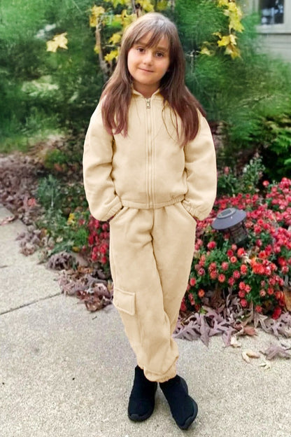 Toddler's 2 pc Pant Jog Set W/ Zip Up Hoodie  & Smocked Elastic Waistband