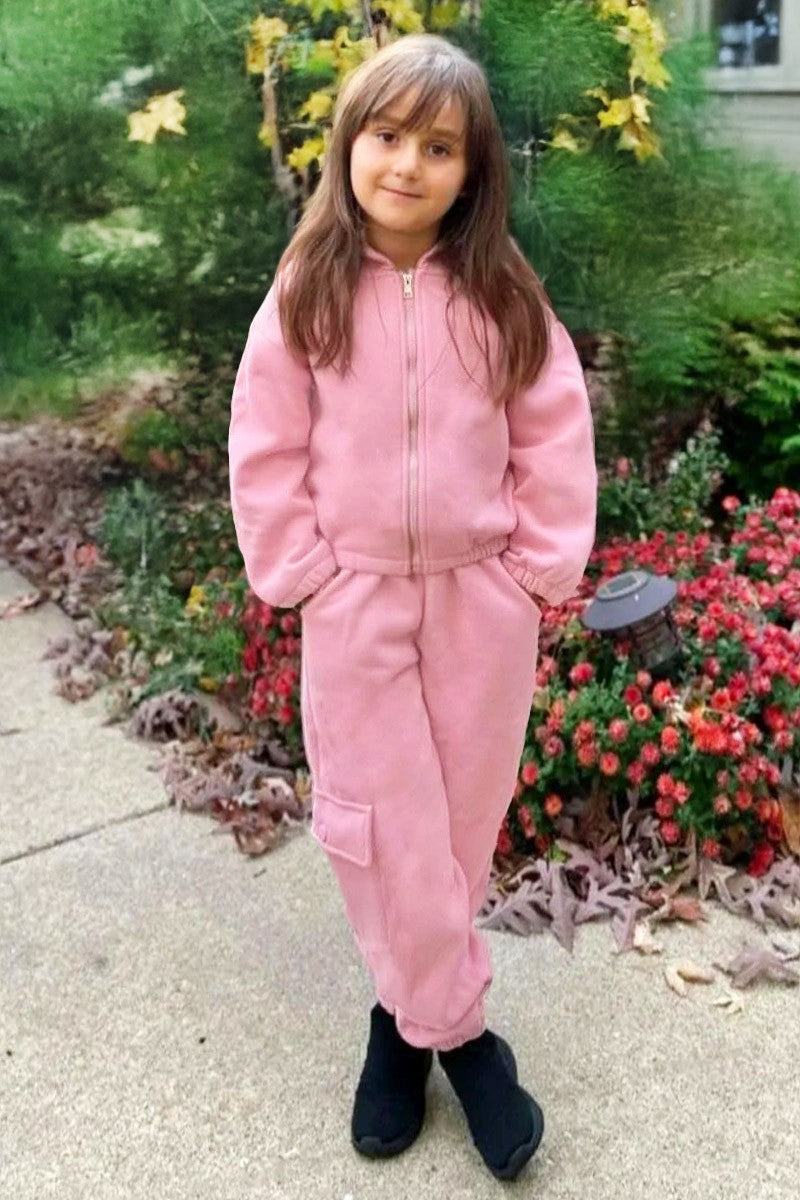 Toddler's 2 pc Pant Jog Set W/ Zip Up Hoodie  & Smocked Elastic Waistband