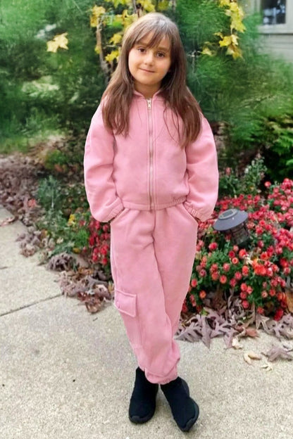 Toddler's 2 pc Pant Jog Set W/ Zip Up Hoodie  & Smocked Elastic Waistband