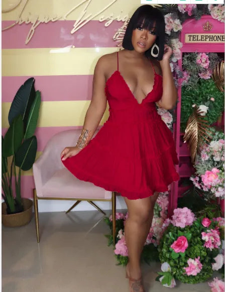 Sexy Backless Spaghetti Strap Mini Dress