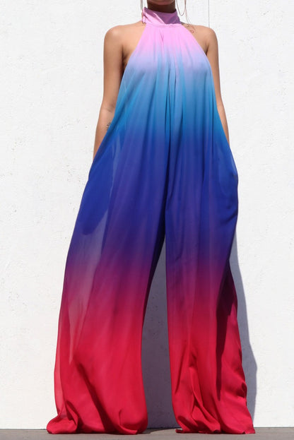 OMBRÉ MOCK NECK WOVEN JUMPSUIT
