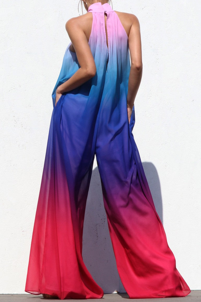 OMBRÉ MOCK NECK WOVEN JUMPSUIT