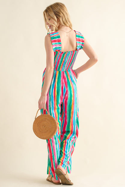 The  Striped Smocked Sleeveless Jumpsuit