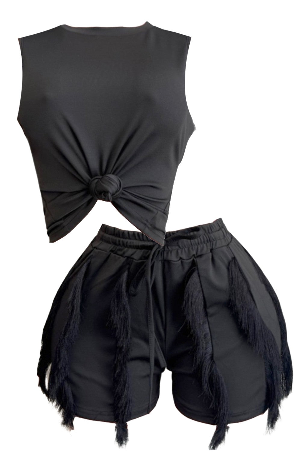 Crop Top & Shorts Set With Tassel Fringe