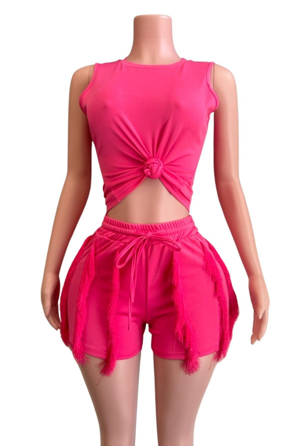 Crop Top & Shorts Set With Tassel Fringe