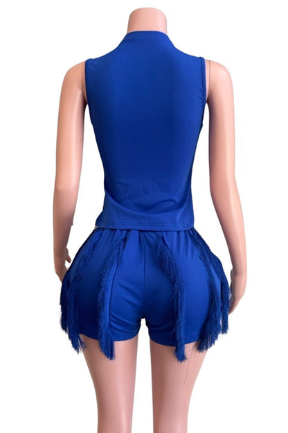 Crop Top & Shorts Set With Tassel Fringe