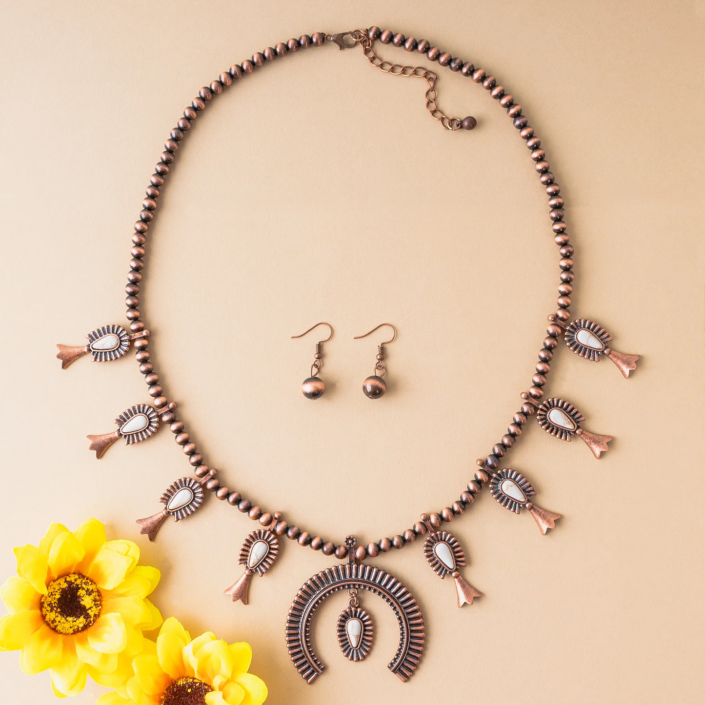 Red & Silver Squash Blossom Necklace Set