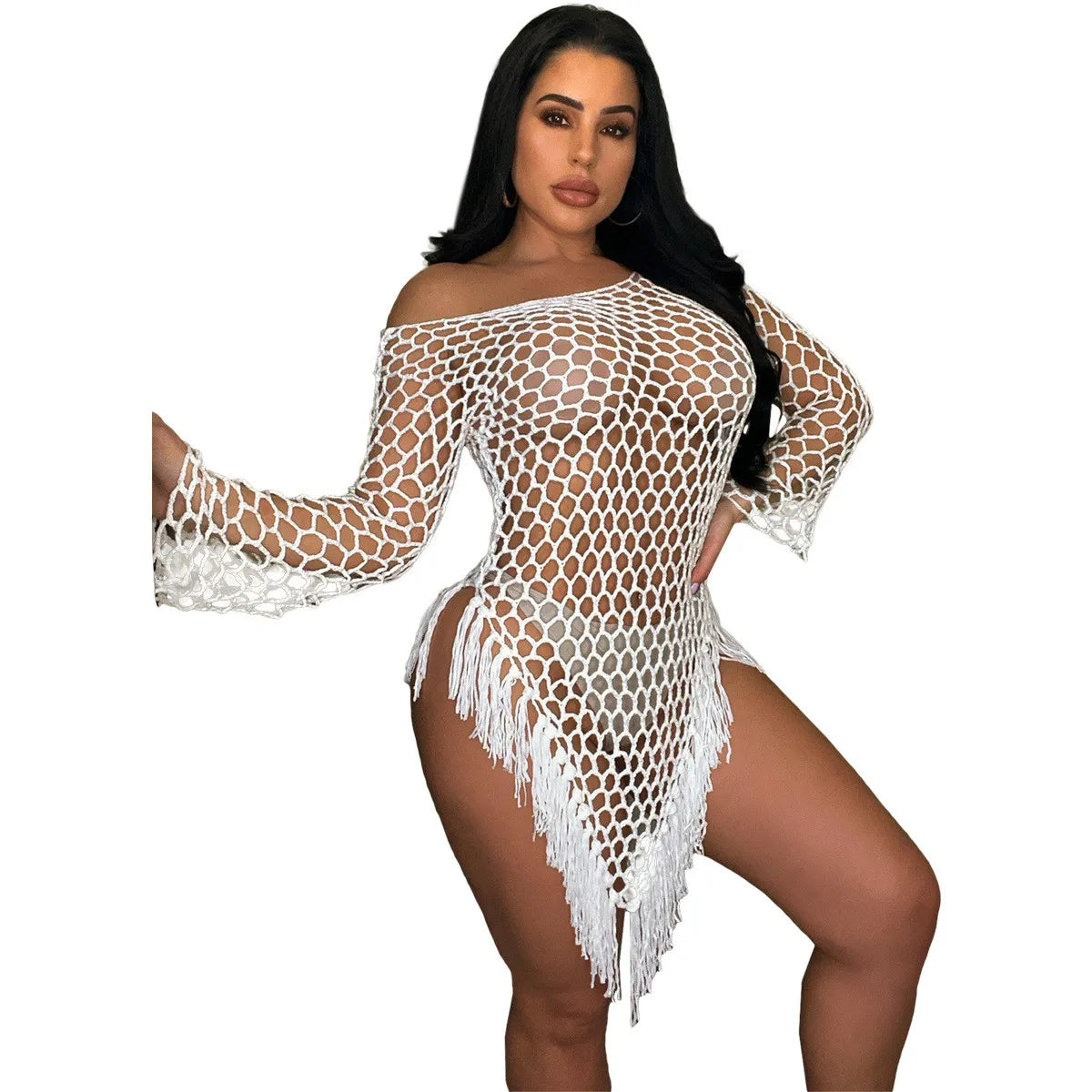 Crochet Fringe Net See-Through Beach Dress
