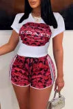 Multicolor Casual Print Short Sleeve Two Pieces