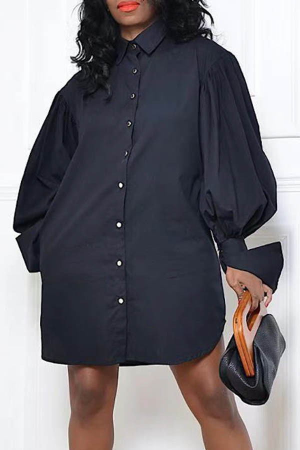 SOLID MIDI DRESSES LONG SLEEVE