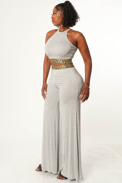 HALTER TOP AND WIDE LEG PANT SET