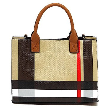 Classic Plaid Check Printed Satchel 3-in-1