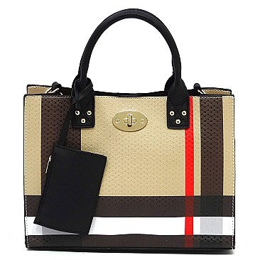 Classic Plaid Check Printed Satchel 3-in-1