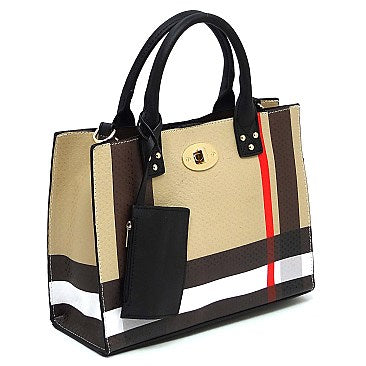 Classic Plaid Check Printed Satchel 3-in-1