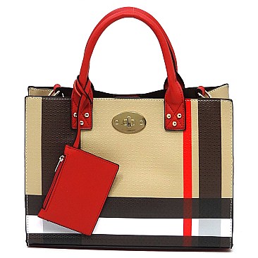 Classic Plaid Check Printed Satchel 3-in-1