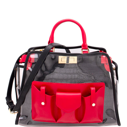 CROC CLEAR HANDLE BUTTON SATCHEL BAG