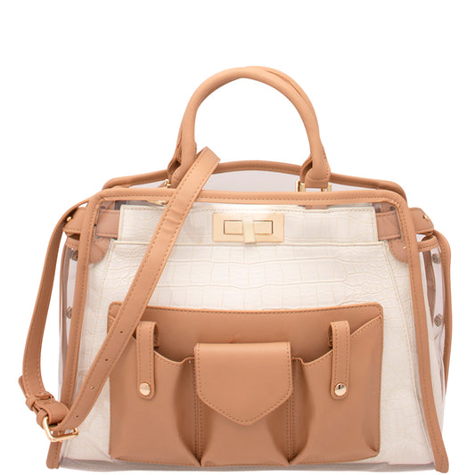 CROC CLEAR HANDLE BUTTON SATCHEL BAG