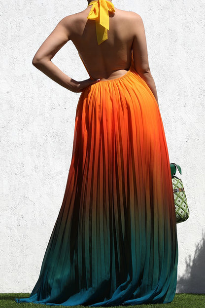 OMBRE' MULTI PLEATED WOVEN MAXI DRESS
