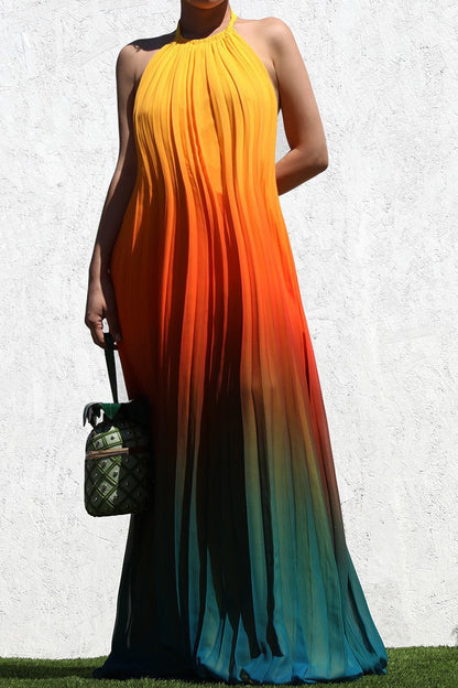 OMBRE' MULTI PLEATED WOVEN MAXI DRESS
