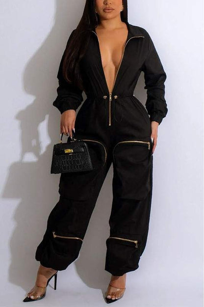 CARGO ZIPPERED POCKET JUMPSUIT