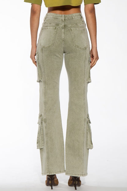 COLOR WASHED CARGO BOOTCUT DENIM JEANS