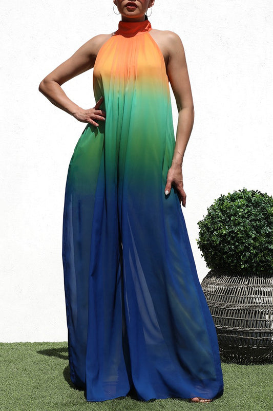 OMBRÉ MOCK NECK WOVEN JUMPSUIT