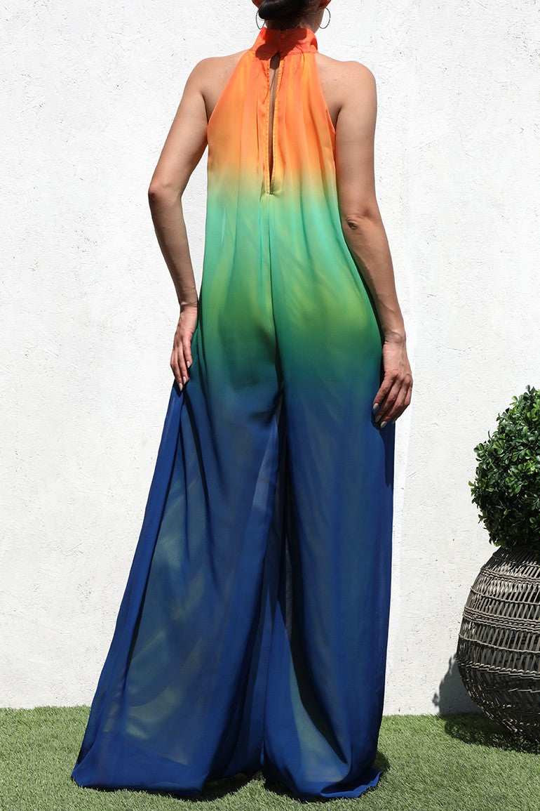 OMBRÉ MOCK NECK WOVEN JUMPSUIT