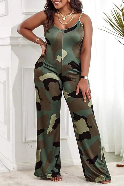 CAMOUFLAGE PRINT SPAGHETTI STRAP JUMPSUIT