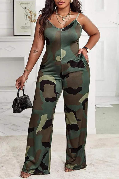 CAMOUFLAGE PRINT SPAGHETTI STRAP JUMPSUIT