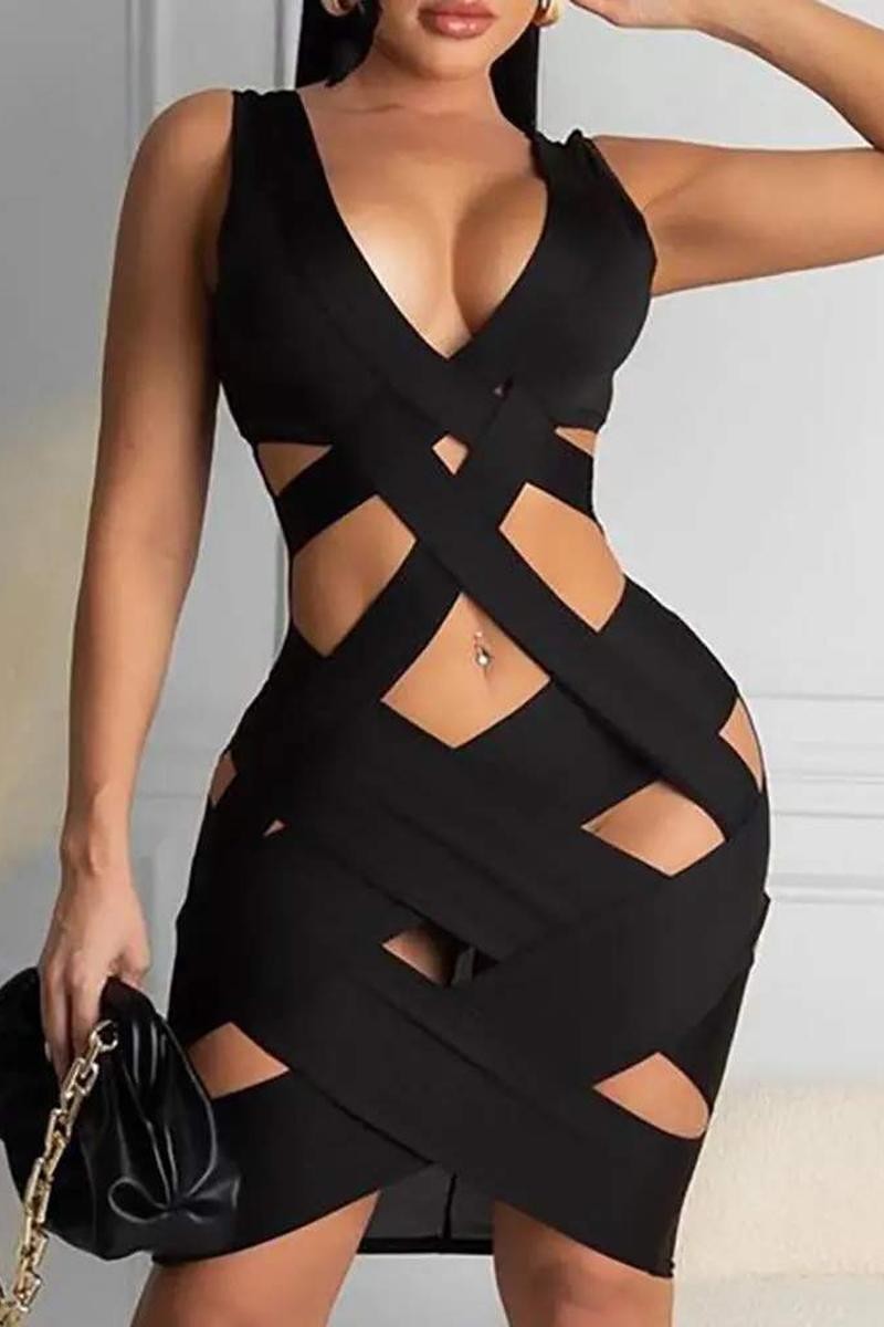 BANDAGE CUTOUT SLEEVELESS BODYCON DRESS