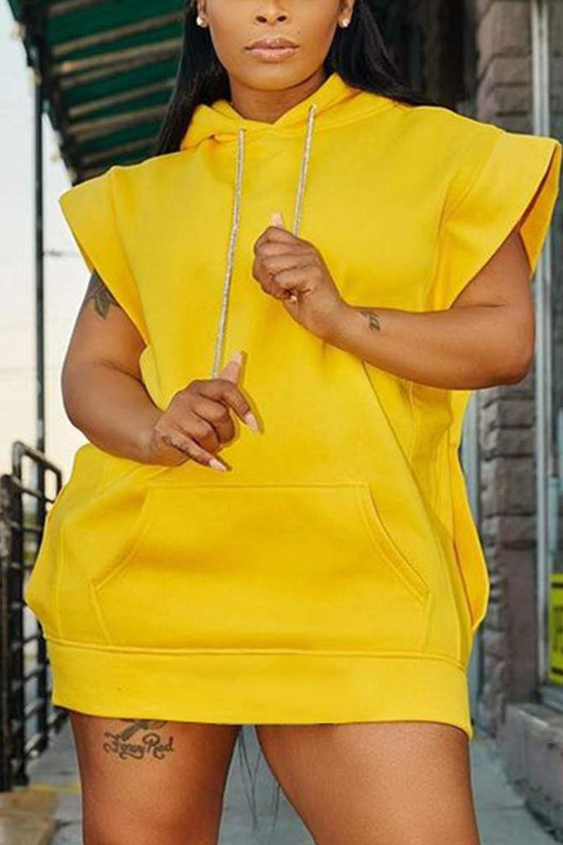 POCKET DETAIL DRAWSTRING HOODED SWEATSHIRT DRESS