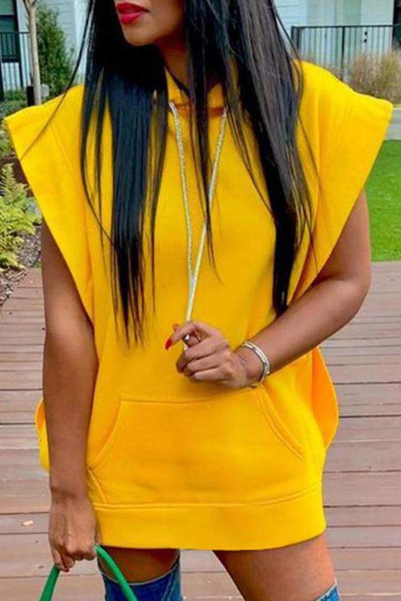 POCKET DETAIL DRAWSTRING HOODED SWEATSHIRT DRESS