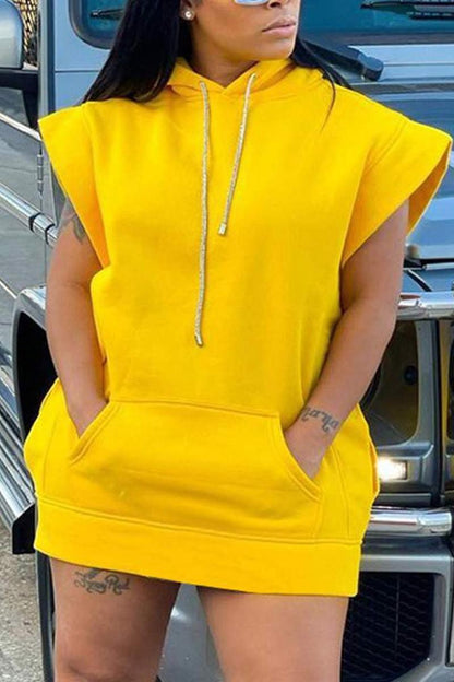 POCKET DETAIL DRAWSTRING HOODED SWEATSHIRT DRESS