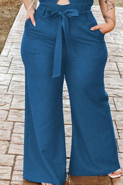 PLUS SIZE POCKET DETAIL BELTED JUMPSUIT