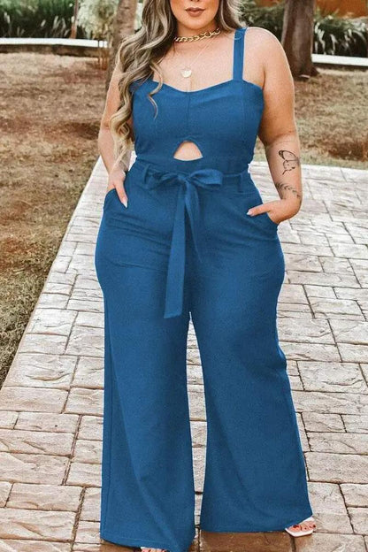 PLUS SIZE POCKET DETAIL BELTED JUMPSUIT
