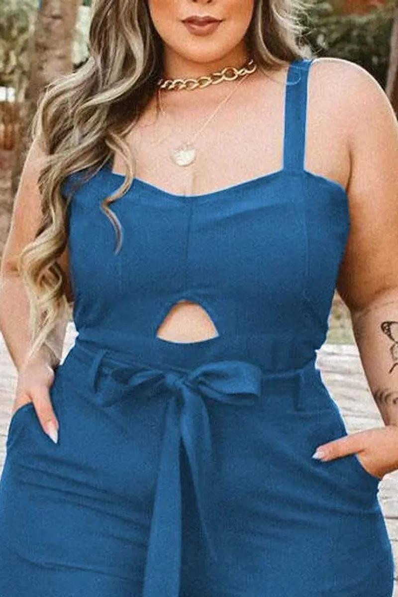 PLUS SIZE POCKET DETAIL BELTED JUMPSUIT
