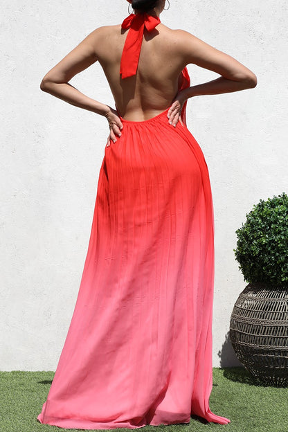 OMBRE' HIGH NECK WOVEN MAXI DRESS