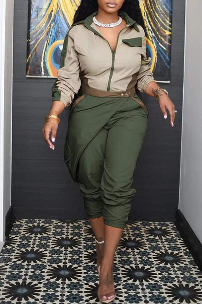DESIGN COLORBLOCK COAT WRAP PANTS SET