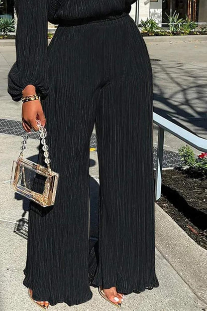 LONG SLEEVE TOP WIDE LEG PANTS SET