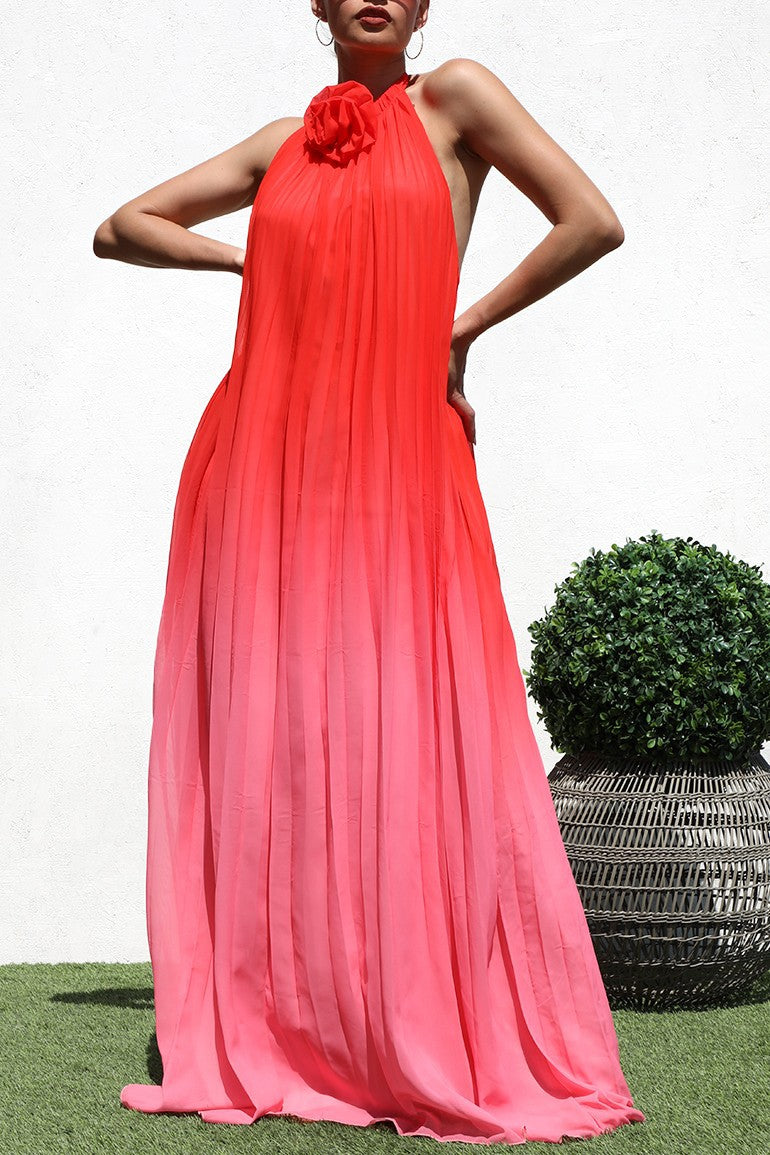 OMBRE' HIGH NECK WOVEN MAXI DRESS