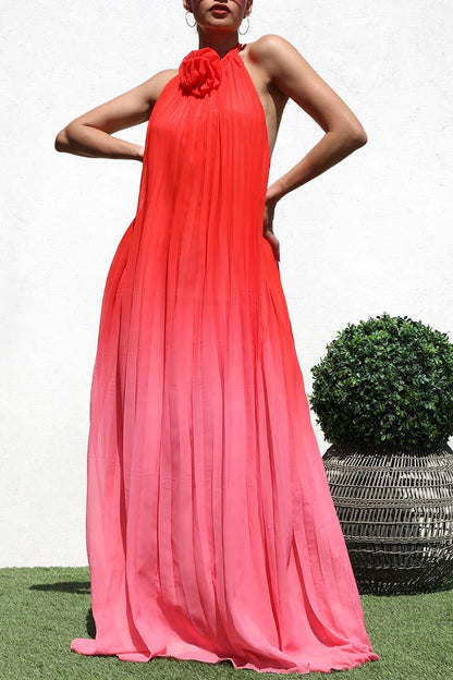 OMBRE' HIGH NECK WOVEN MAXI DRESS