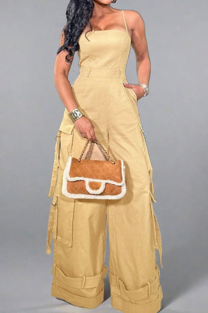 Spaghetti Strap Cargo Jumpsuit